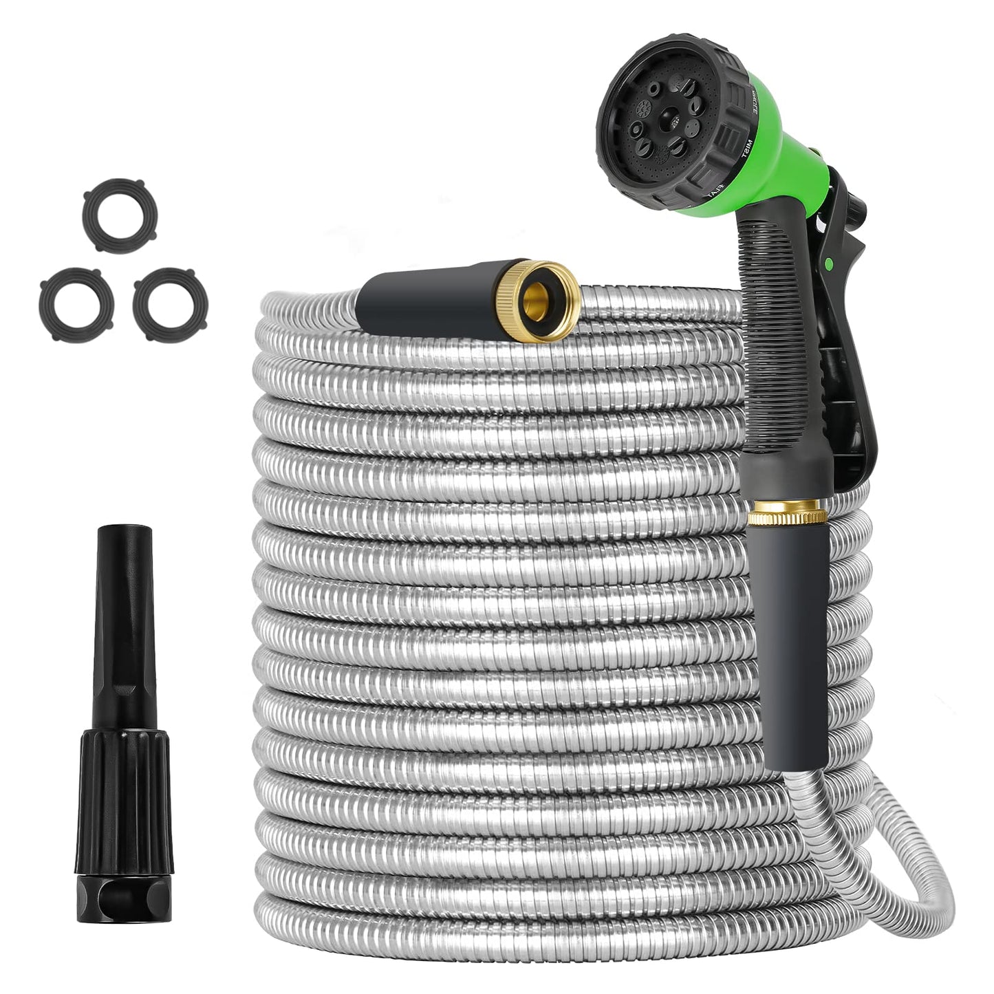 TVKB Metal Garden Hose Stainless Steel Metal water Hose Super Tough & Flexible Water pipe Lightweight, Crush Resistant Aluminum Fittings, Kink & Tangle Free, Rust Proof (50FT)