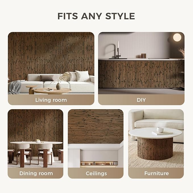 OUZUGIE 1 Pack 96x48 Inch Natural Bamboo Wall Panel – Brown Burned Pole Wrap