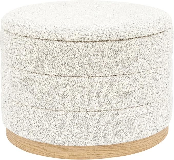 Round Storage Ottoman with Tray Lid, Folding Chenille Fabric Footrest with