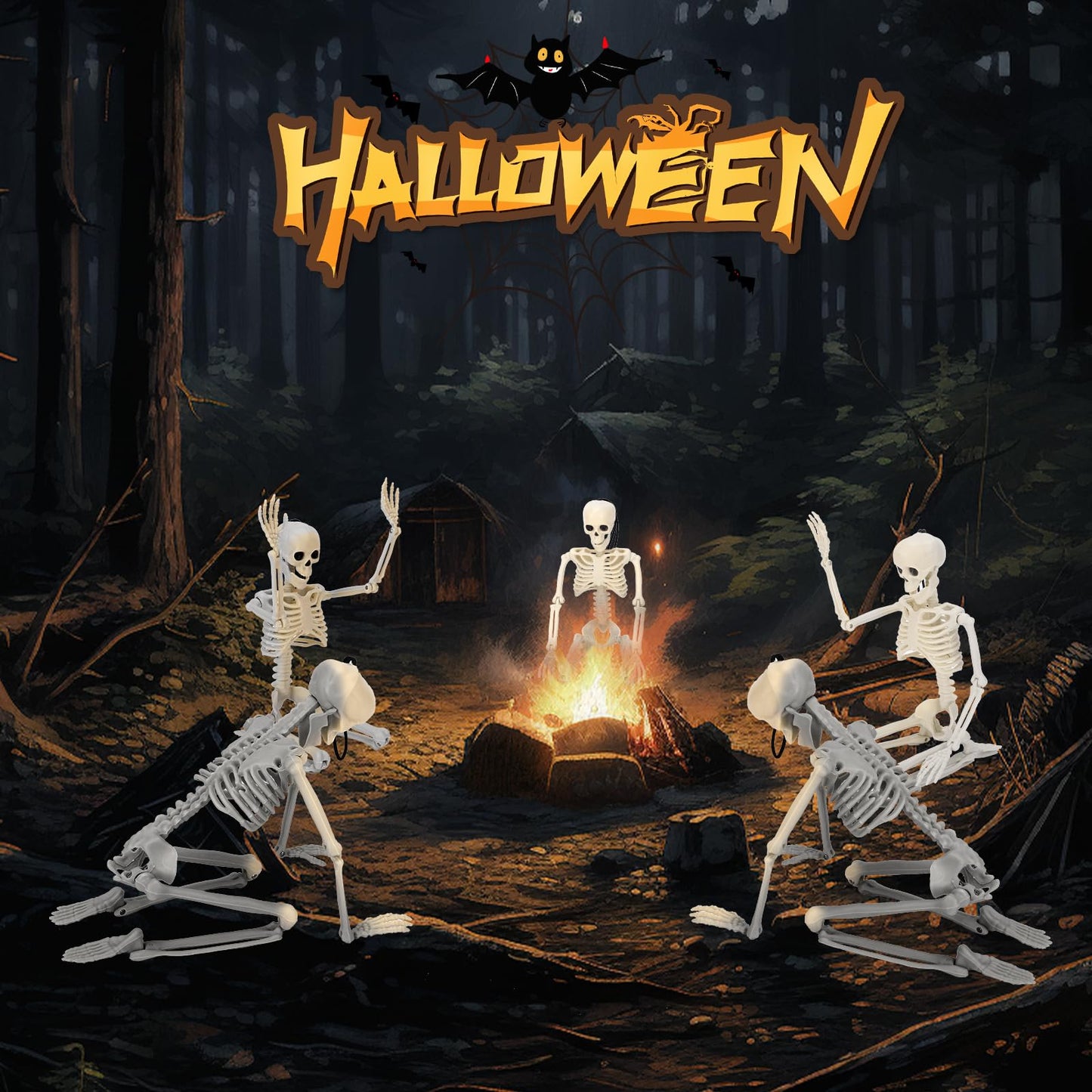 TMFsode 5 Packs Halloween Skeleton Decorations, 16" Halloween Mini Skeleton with Posable Joints, Spooky Poseable Plastic Skeletons for Yard Garden Lawn Haunted House Graveyard Props Decor