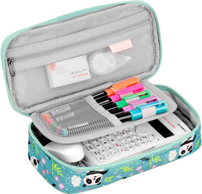 Choco Mocha Panda Pencil Case for Girls, Soft Pencil Case Kids Pencils Pouch for Kindergarten Girls, Teal