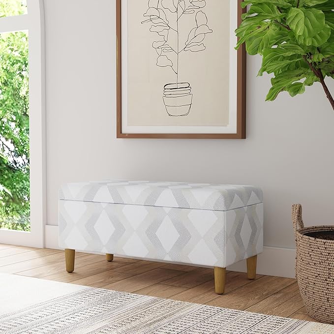 HomePop Malmo Decorative Storage Bench -Natural Woven Geo