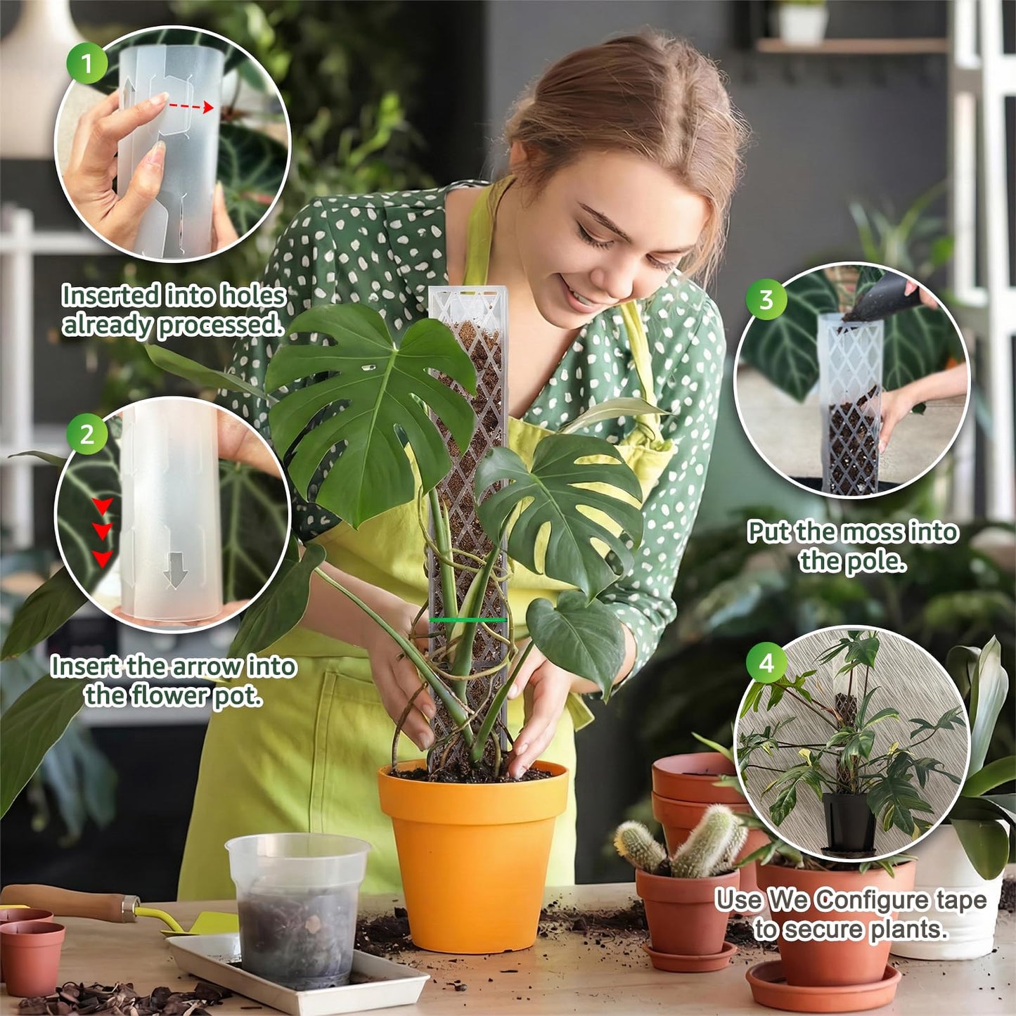 Sisher 6 Pcs Monstera Moss Pole,Plastic Moss Poles for Climbing Plants Work with Sphagnum Moss,6×16'' Plant Support for Indoor Plants,Garden Ties