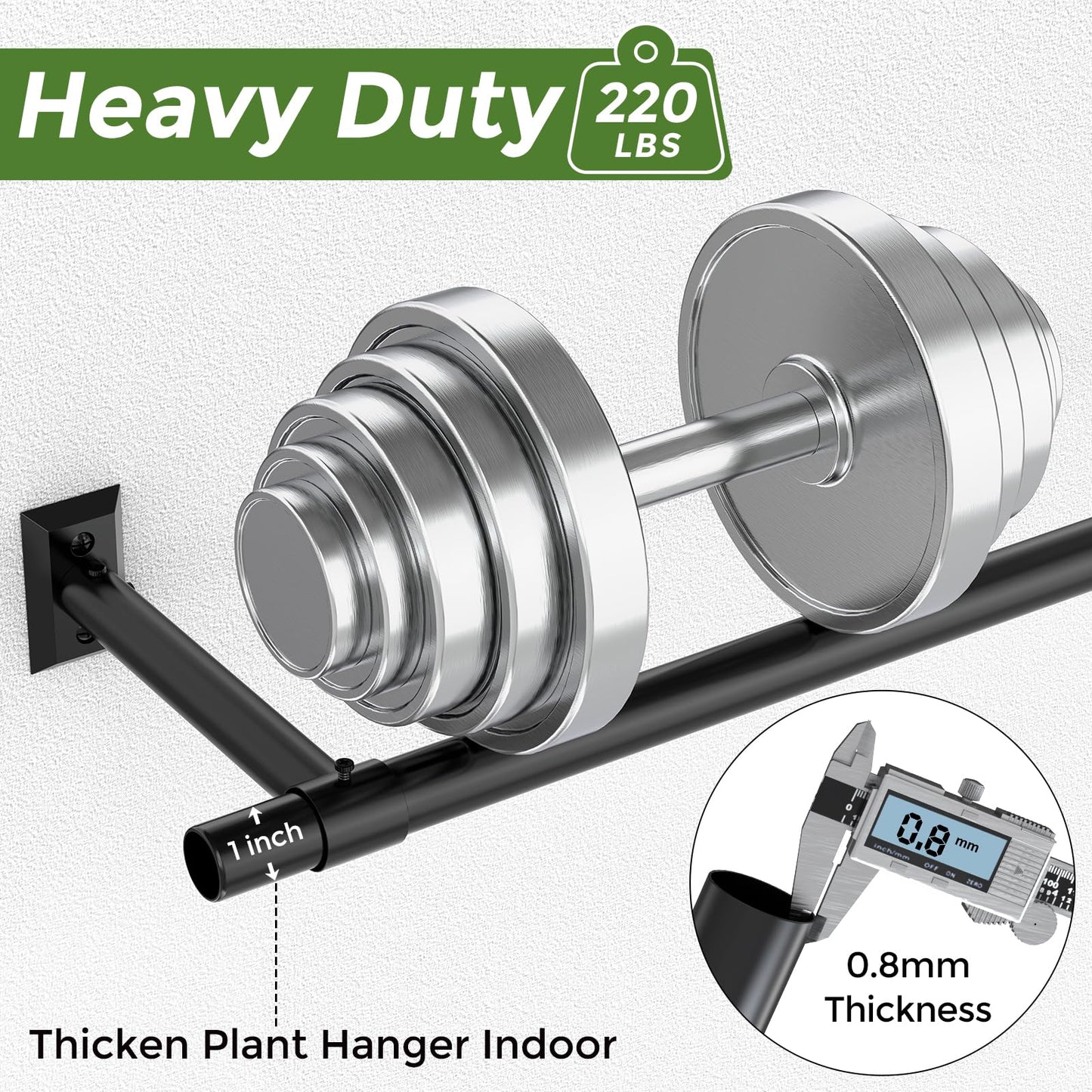Mogaath Hanging Planters for Indoor Plants, 64 Inch Heavy Duty Plant Hanger Indoor, 1 Inch Diameter Metal Rod, Hanging Plant Holder for Window Wall, Matte Black, Square Flange Base, Pot Not Included