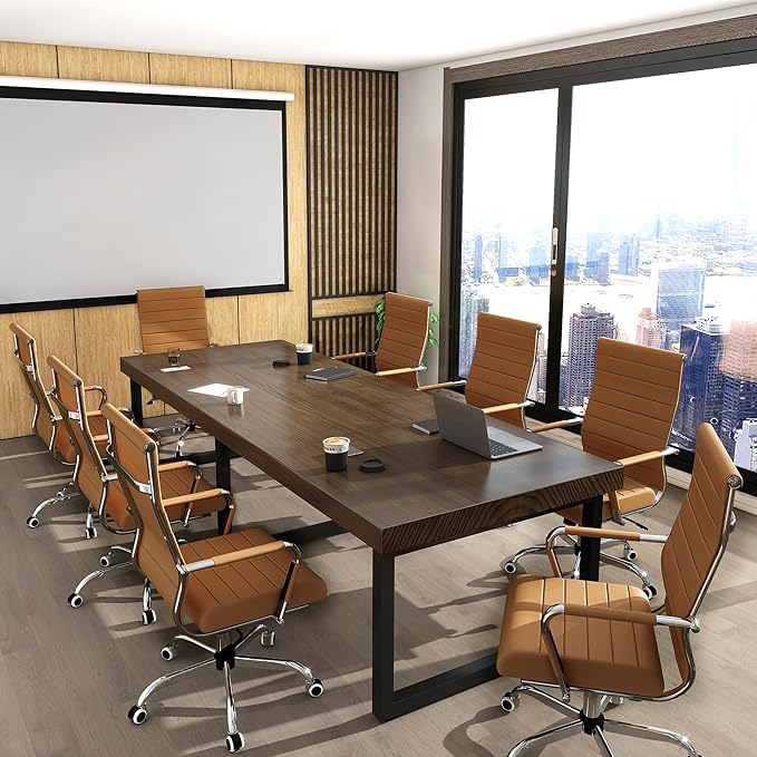 Home Office Chair Ribbed, Modern Leather Conference Room Chairs, High Back