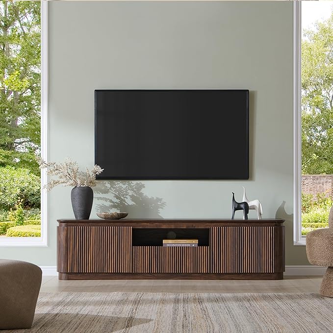 70" Fluted TV Stand for TVs Up to 80", Mid Century Modern Entertainment Center