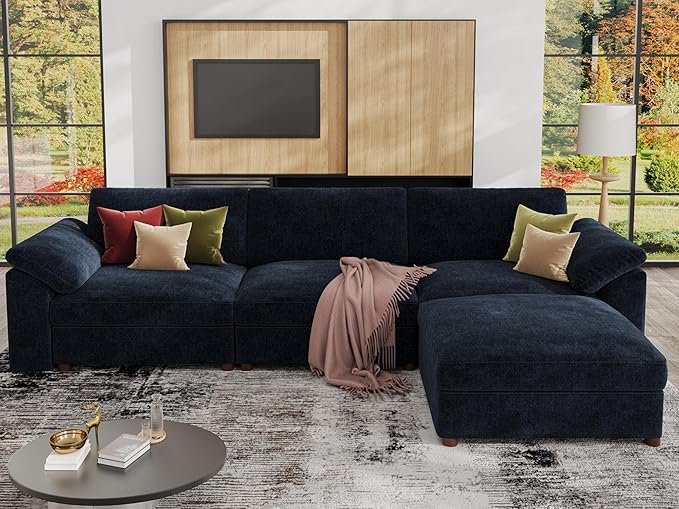 EASE MOOSE Blue Sectional Modular Sofa, FSC Certified Oversized L Shape