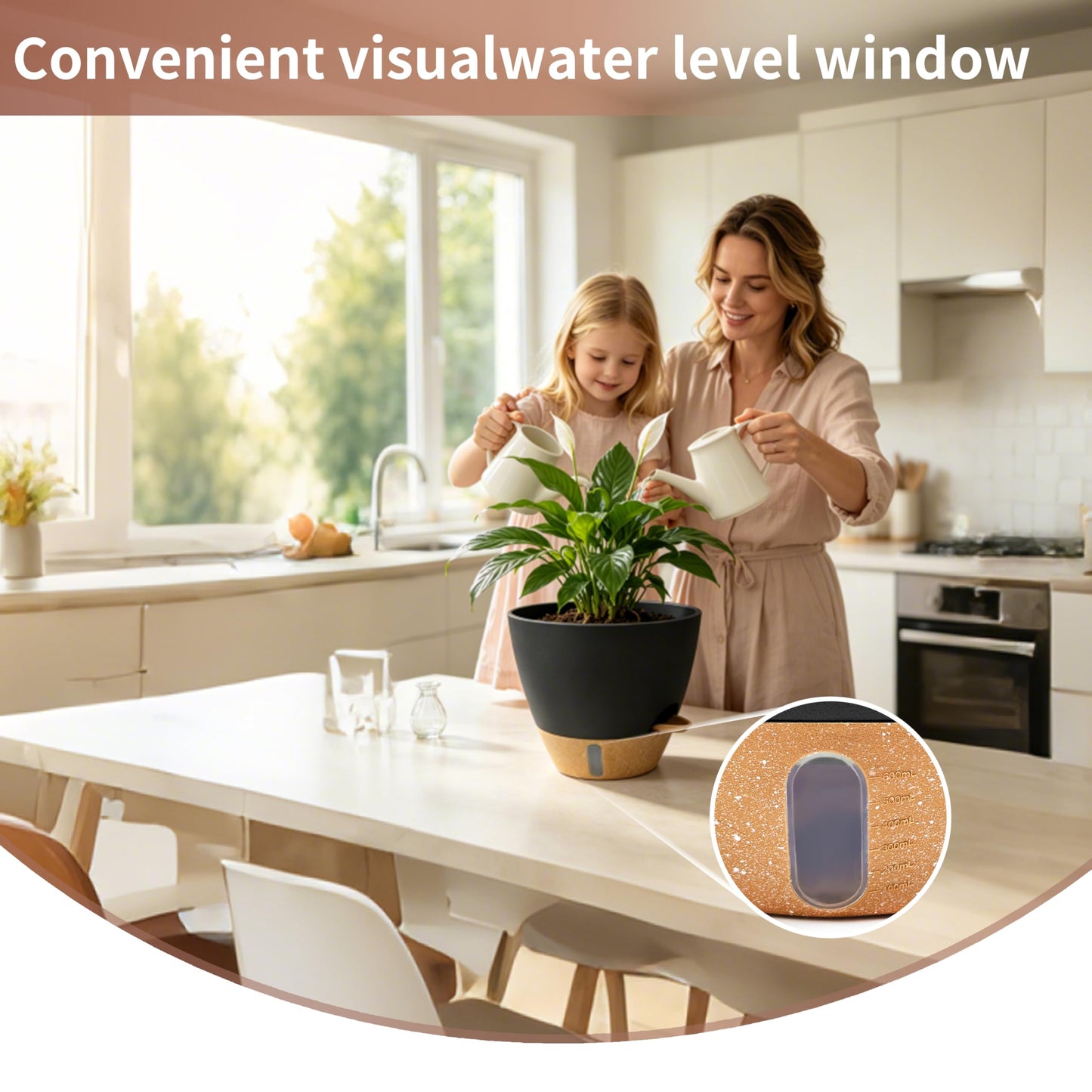 MNKXL 12"/10"/9"/8" Self Watering Pots with Visual Water Window,Extra Large Self Watering Plant Pots with Drainage Holes & Saucers,Black Planters for Indoor Plants,4-Pack