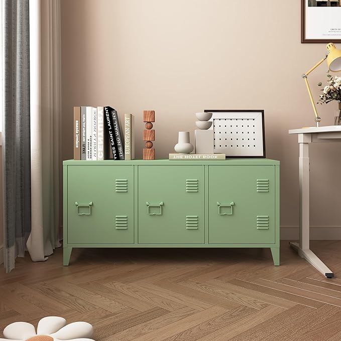 MIOCASA Metal Storage Cabinet, 3 Door TV Stand, Metal TV Cabinet