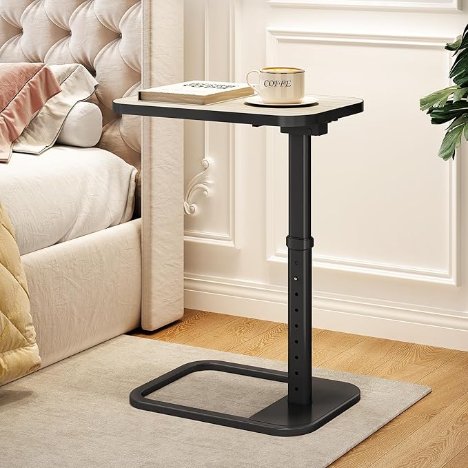 Driftwood Grey TV Tray Table, Adjustable Height & Rounded Metal Corners