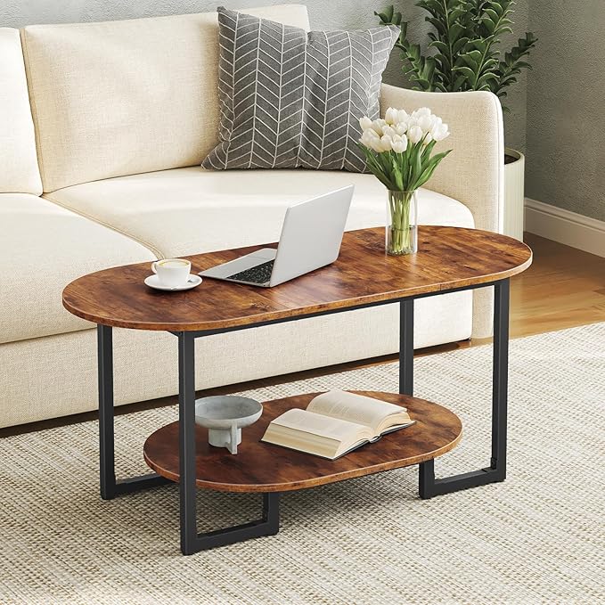 HOOBRO Coffee Table for Living Room, Oval Small Coffee Table
