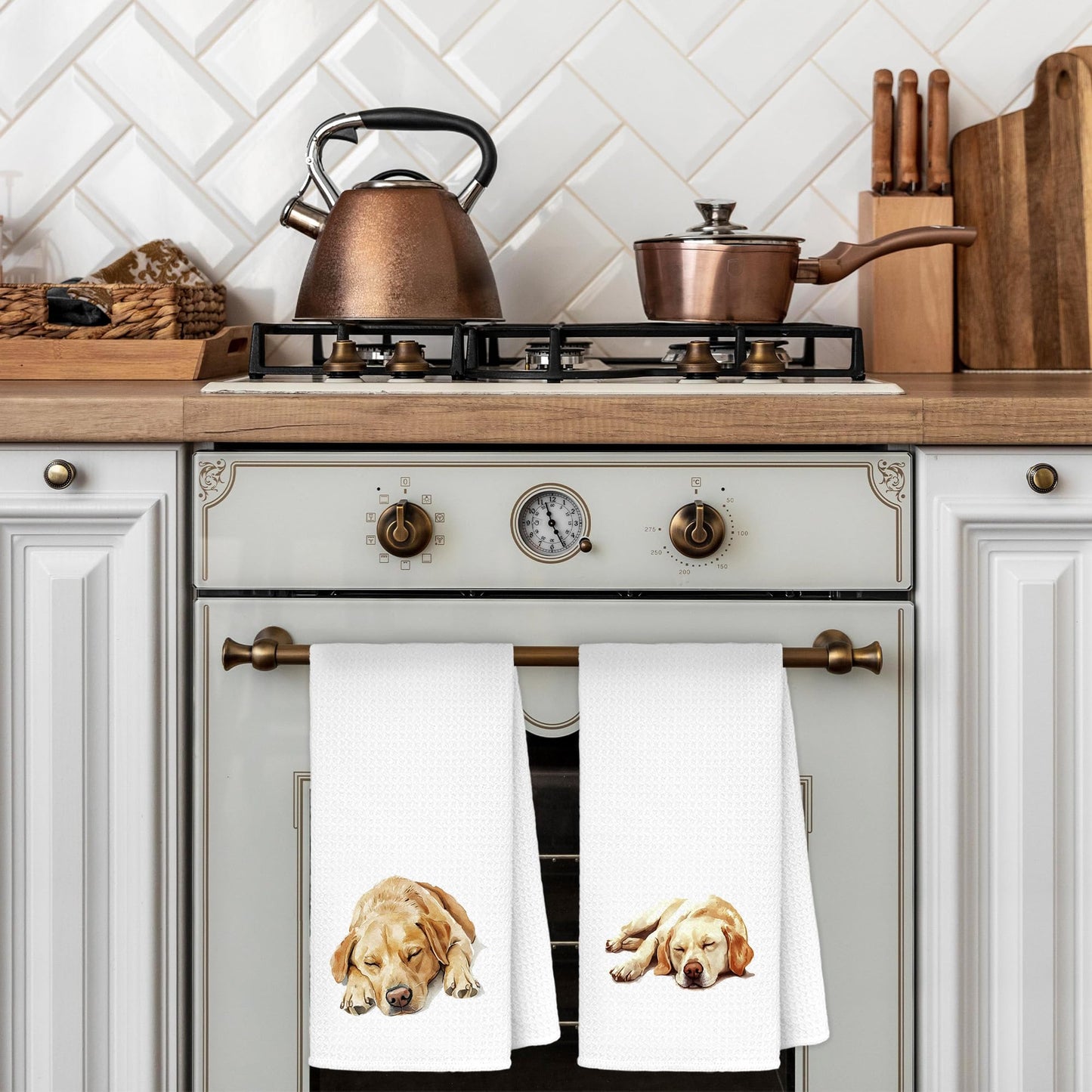MKIJUHB Labrador Retriever Gifts Kitchen Dish Towels, Yellow Lab Gifts, Dog Mom Dad Gift, Cute Sleeping Labrador Decorative Hand Tea Towels for Bathroom, 16x24 Inch Set of 2