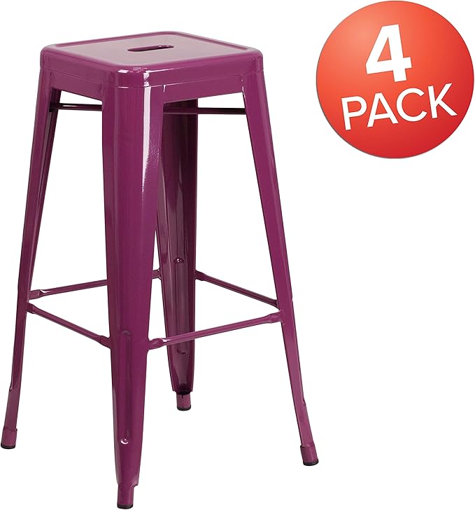 Flash Furniture Kai Commercial Grade 4 Pack 30" High Backless Purple