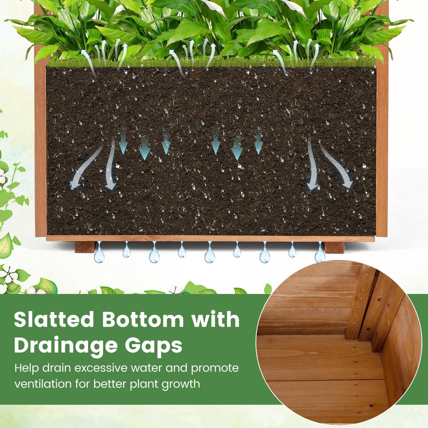 Giantex Raised Garden Bed with Sided Trellis & Roof Set 2, 31”x16”x41” Wood Elevated Planter Box, Freestanding Garden Planter Raised Bed for Flowers Herbs Climbing Vines,Brown