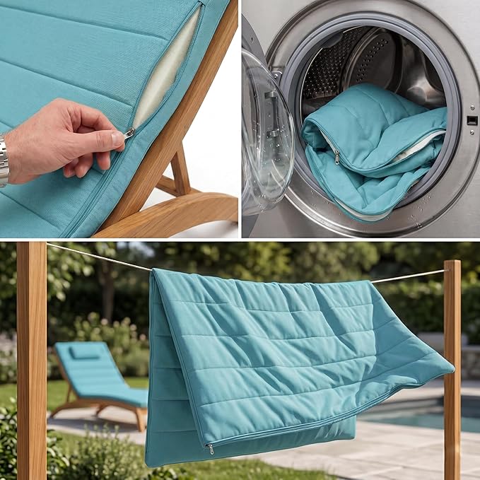 Quilted Chaise Lounge Outdoor Patio Furniture Cushions | Water-Resistant Patio