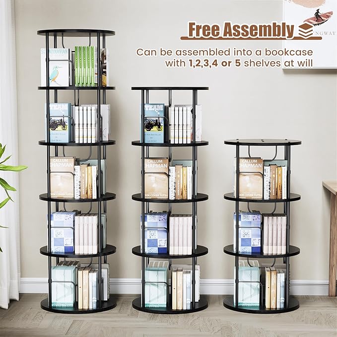 ALLSTAND Rotating Bookshelf, 3 Tier Round Revolving Bookcase