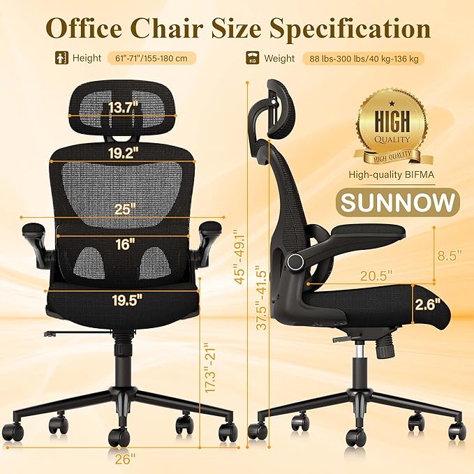 SUNNOW Ergonomic Office Chair, Comfy Mesh Desk Chair, High Back Computer Gaming