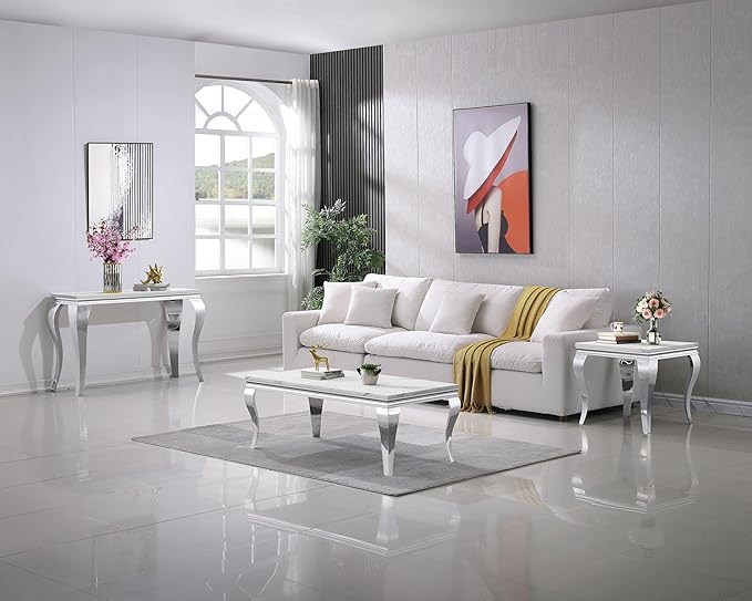Henf 47" Modern White Faux Marble Coffee Table