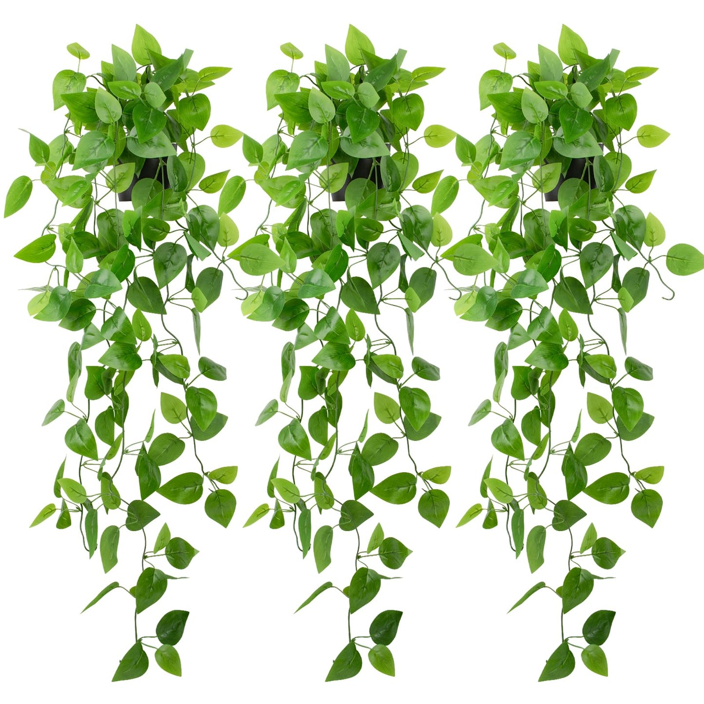 LOYWREE 3 Pack Small Artificial Hanging Plants with Faux Ivy Vine and Hanging Pothos 39Inch Fake Plant Realistic Greenery for Shelf Decor in Home, Office, Indoor & Outdoor Gardens