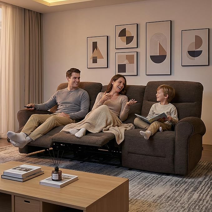 MCombo 87.8" Wall Hugger Power Reclining Sofa, 3-Seat Triple Recliner Couch