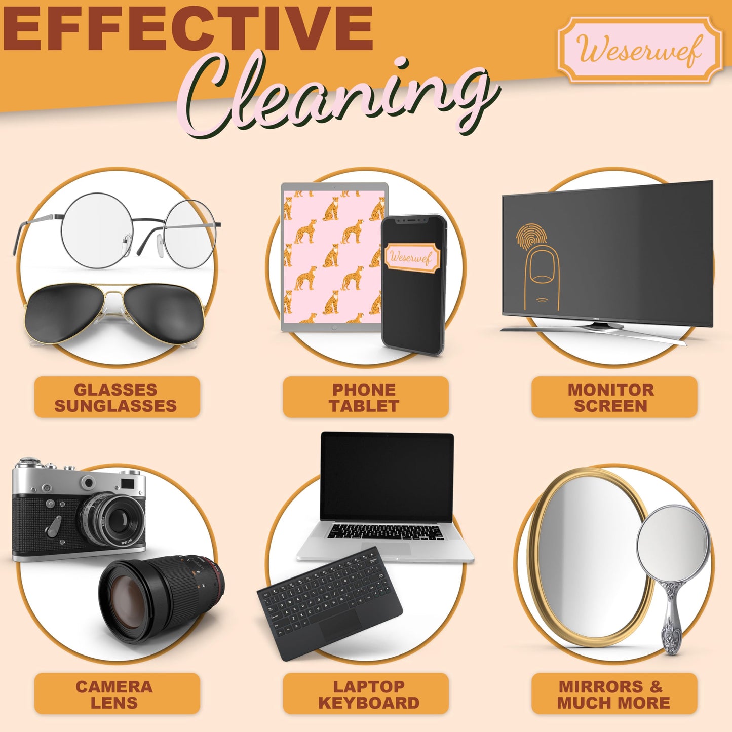 WESERWEF Design Microfiber Glasses Cleaning Cloth – Premium Cleaning Cloth for Eyeglasses, Screens, Tablets, Cameras & Lenses, 12" x 12", Ultra-Soft & Scratch-Free (Leo Pink)
