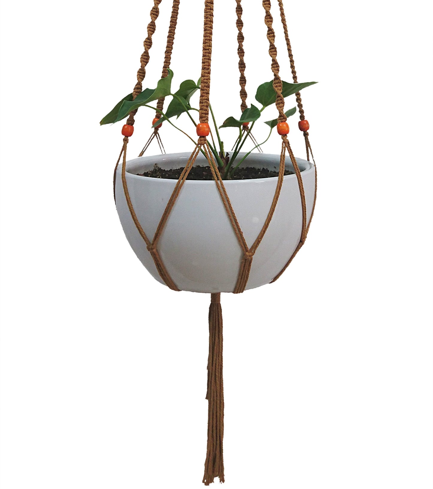 Plant Hanger Macrame Cotton 6 Legs 51 Inches for Indoor Outdoor, Living Room, Kitchen, Deck, Patio, High and Low Ceiling with Size of 10-12 inches Without The Pot (Brown)