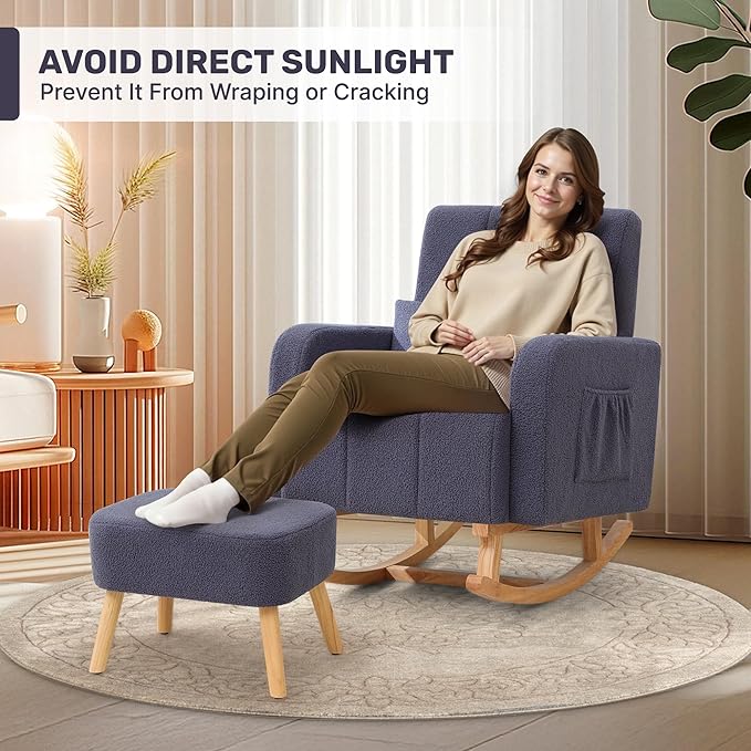 HCHAIRH Rocking Chair with Ottoman, Upholstered Glider Rocker with High