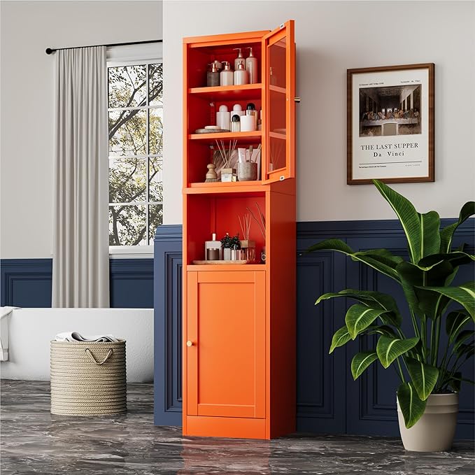 YAUWOH 2-Door Metal Storage Cabinet, Tall Slim Pantry Organizer
