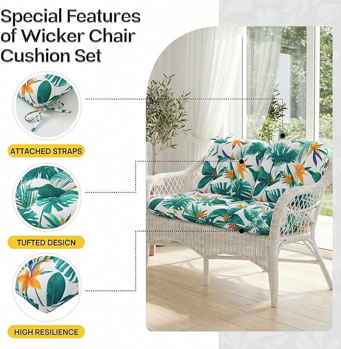 1 MIDDLE ONE Wicker Chair Cushions 3 Pieces Set