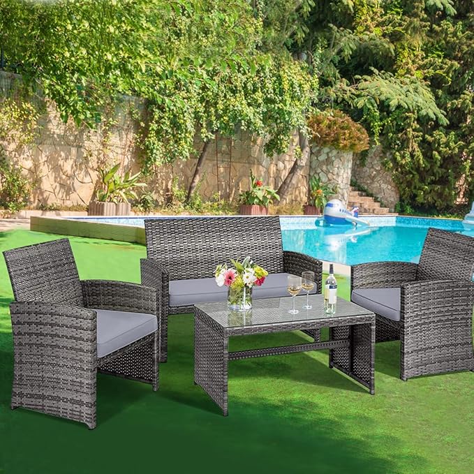 Tangkula 8 Pieces Patio Wicker Conversation Furniture Set, Patiojoy Sofa &