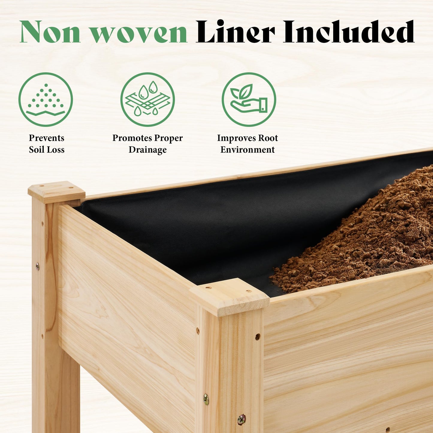 AMERLIFE Raised Garden Bed, 72x24x30 Inches Elevated Wood Planter Box with Legs, Bed Liner, Divider and Drainage System for Backyard, Patio, 300 lb Capacity - Light Wood
