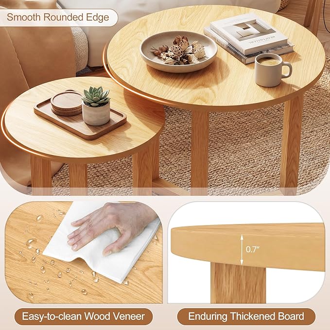 Giantex Round Nesting Coffee Table Set of 2, Wood Nesting End Tables