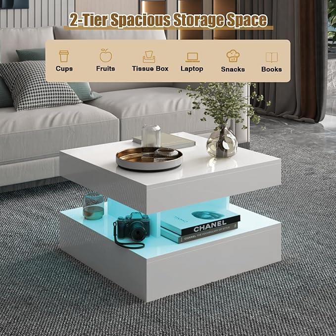 HedoAjim Small White Led Coffee Table