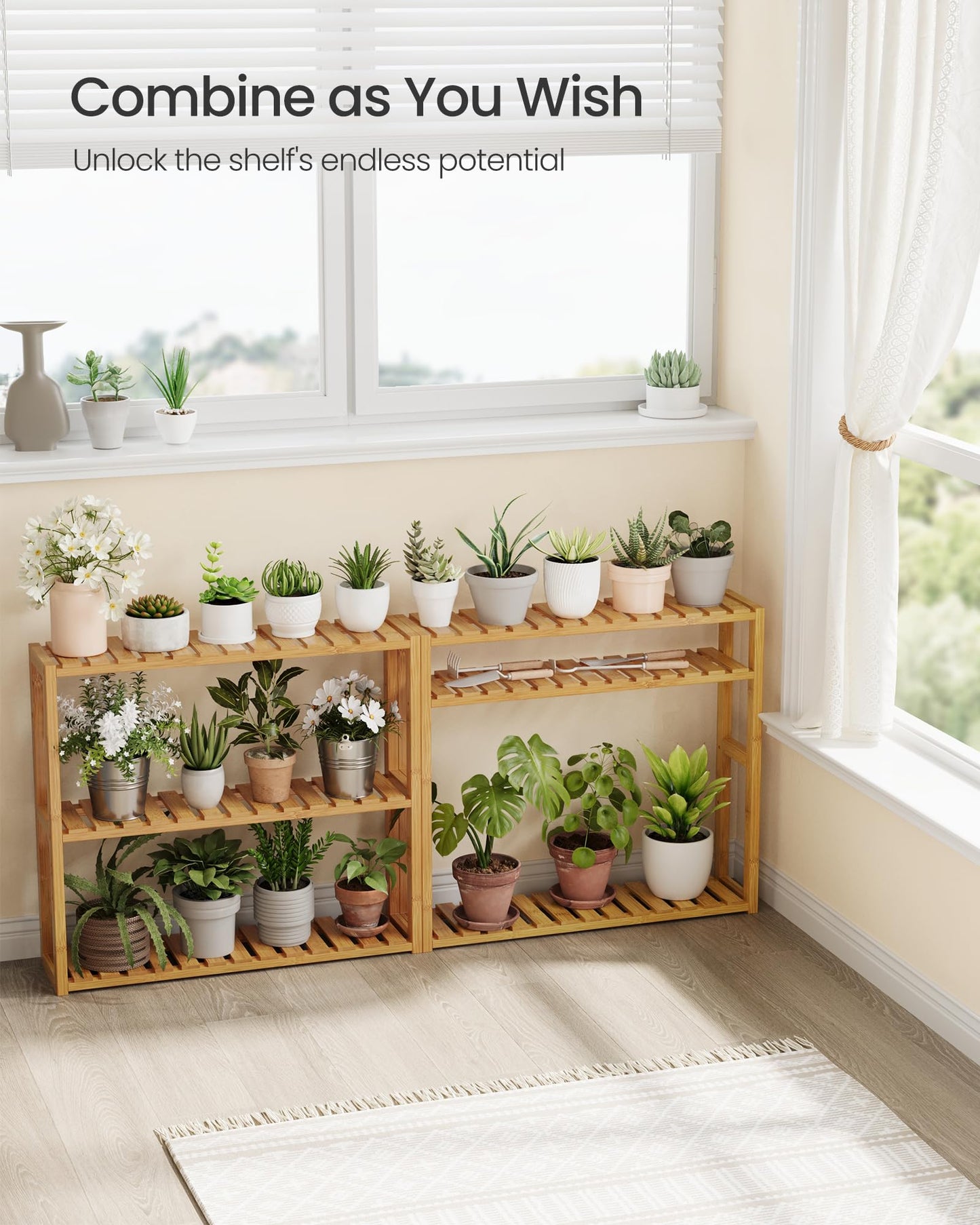 SONGMICS Bamboo Bathroom Shelf, 3-Tier Adjustable Plants Rack, Wall-Mounted or Stand, in the Living Room, Balcony, Kitchen, 5.9 x 23.6 x 21.3 Inches, Natural UBCB13Y