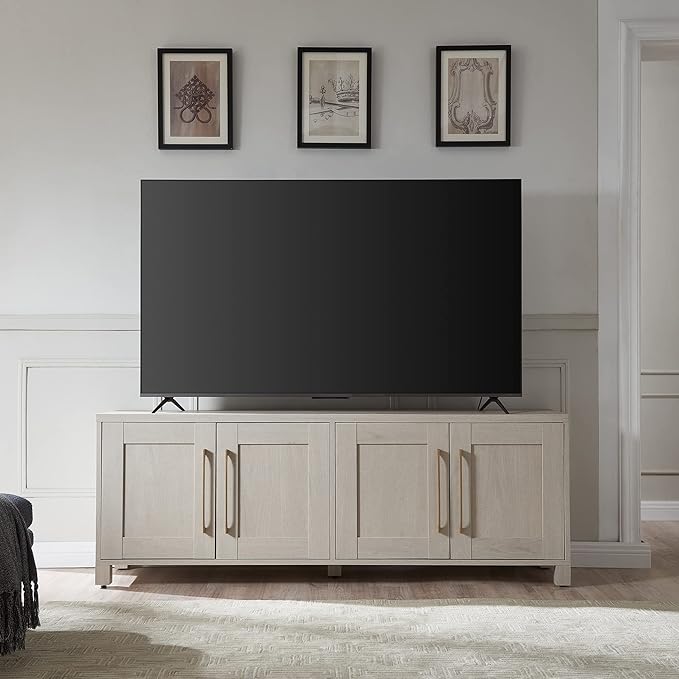 Henn&Hart Rectangular TV Stand for TV's up to 80" in Alder White, TV Stands for