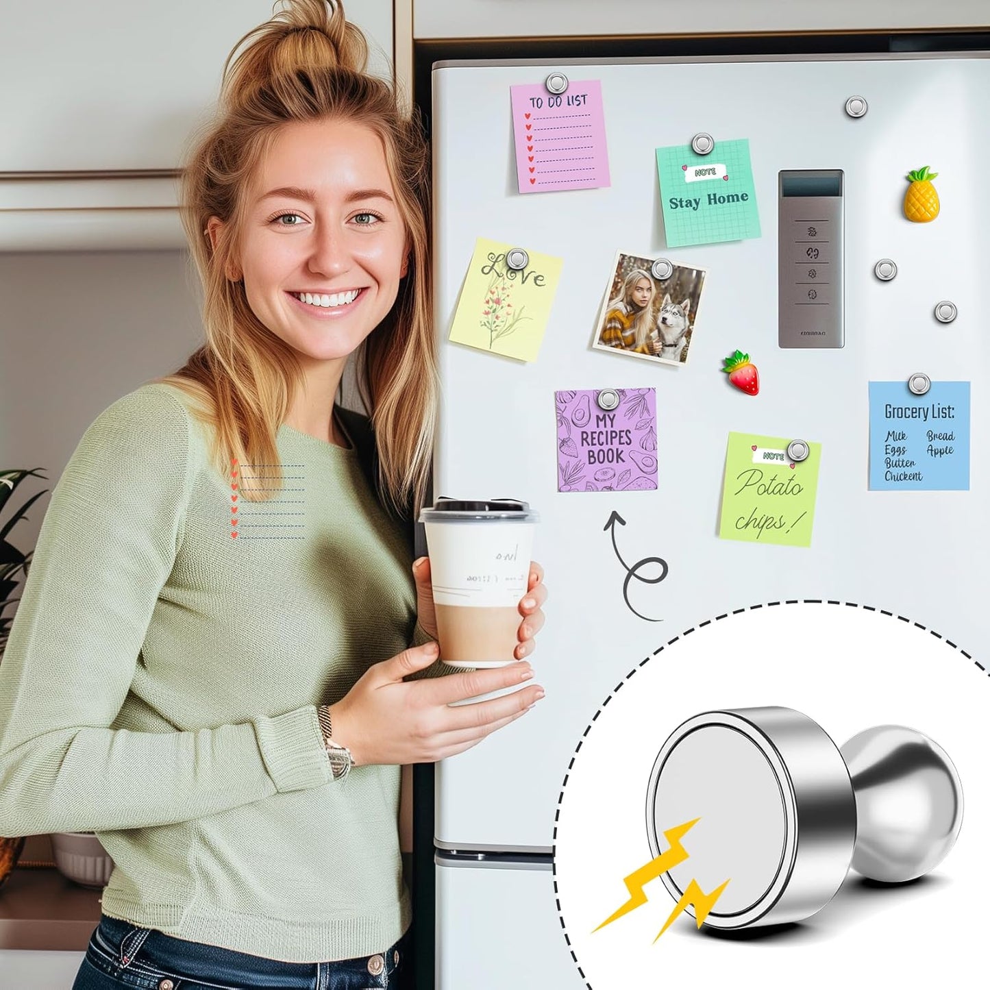 FINDMAG 28 PCS Silver Fridge Magnets, Small and Strong Magnets for Whiteboard, Refrigerator, Classroom Decor, Kitchen Essentials