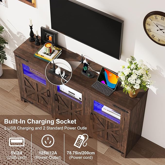 64" Large LED Farmhouse TV Stand