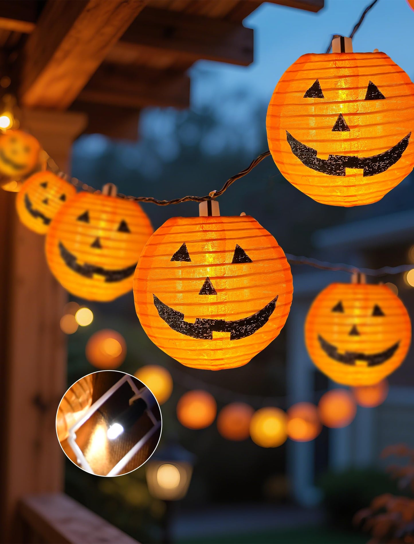8.5Ft Halloween Pumpkin Lantern String Lights Outdoor, Orange Halloween Decorations String Lights with 10 Mini Jack O Lanterns Lights, Plug in Pumpkin Lantern Lights for Indoor Party Patio Garden