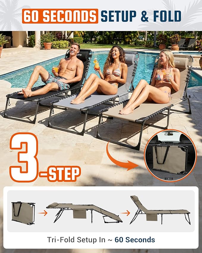 KingCamp Lounge Chair Outdoor, 400LBS Tanning Chairs