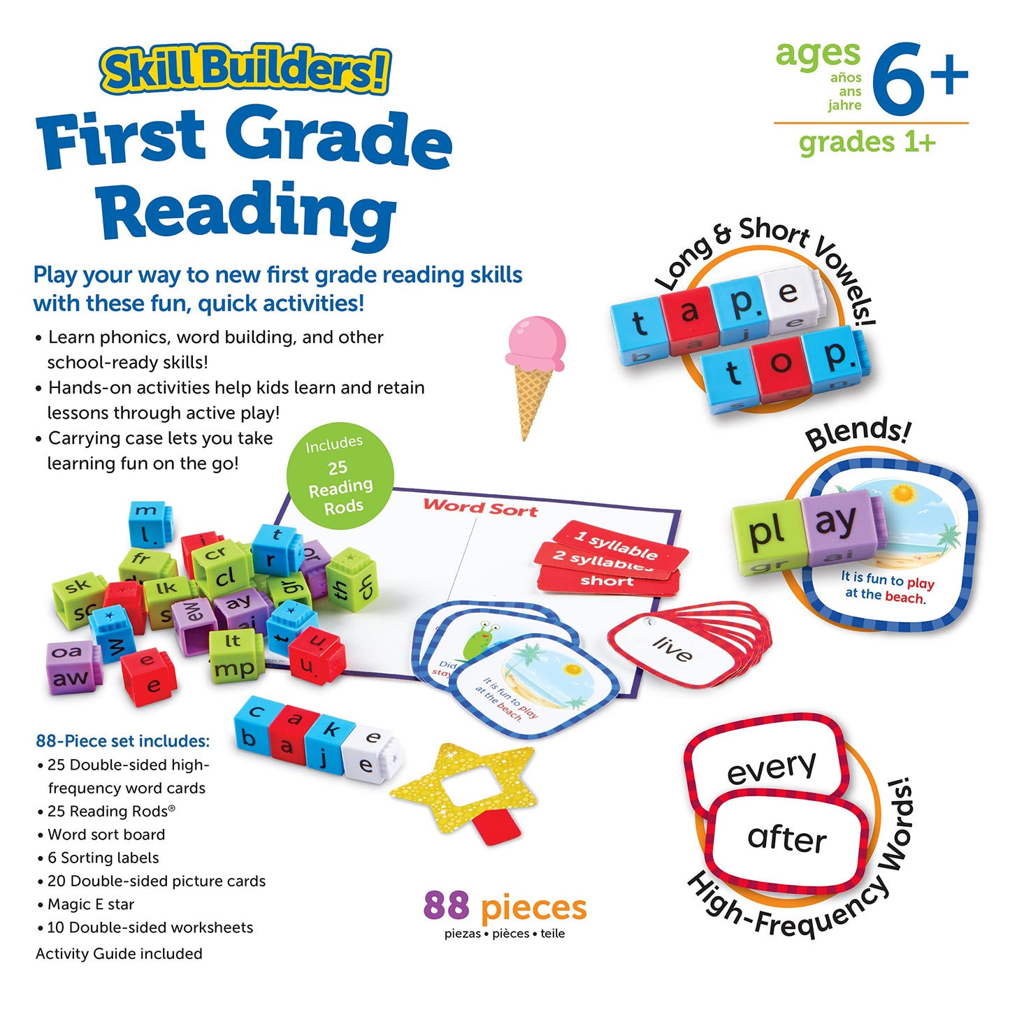 Learning Resources Skill Builders! 1st Grade Reading - 88 Pieces, Ages 6+ First Grade Learning Materials, Homeschool and Classroom Supplies, Reading Games for Kids