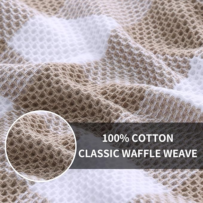Homaxy 100% Cotton Waffle Weave Check Plaid Kitchen Towels, 13 x 28 Inches