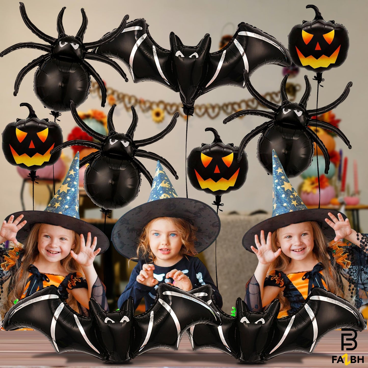 Huge, 47 Inch Spooky Halloween Balloons - Pack of 9 | Black Pumpkin Ballooons, Bat Balloons, 32 Inch Black Spider Balloon | Scary Halloween Party Decorations, Spooky Party Decorations