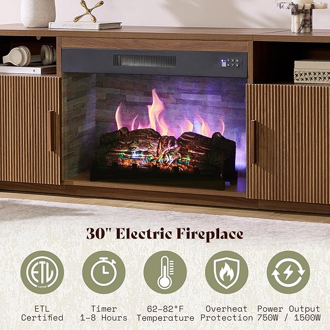 AMERLIFE 70" Fluted Fireplace TV Stand