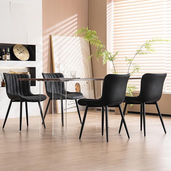 YOUNUOKE Black Dining Chairs Set of 2, Faux Leather Upholstered Kitchen &