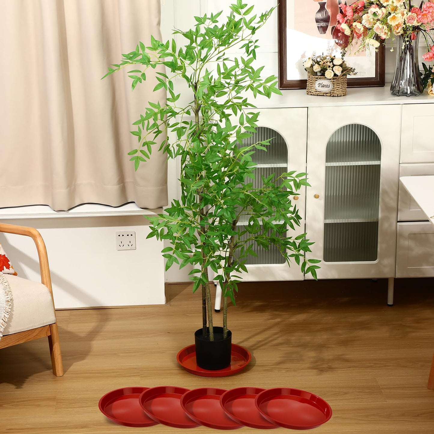 Sawysine 30 Pack Plastic Plant Saucer Round Drip Trays Red Flower Pot Saucers Thick Plant Dish Sturdy Water Tray Heavy Drainage Potted Container for Indoor Outdoor Garden(12 Inches)