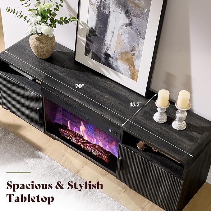 AMERLIFE 70" Fluted Fireplace TV Stand