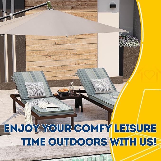 AAAAAcessories Outdoor Chaise Lounge Cushions, Fade-Resistant, Waterproof Patio