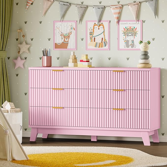 BORNOON Fluted 6 Drawer Dresser, 47.2" Wide Modern Boho Chest of Drawers