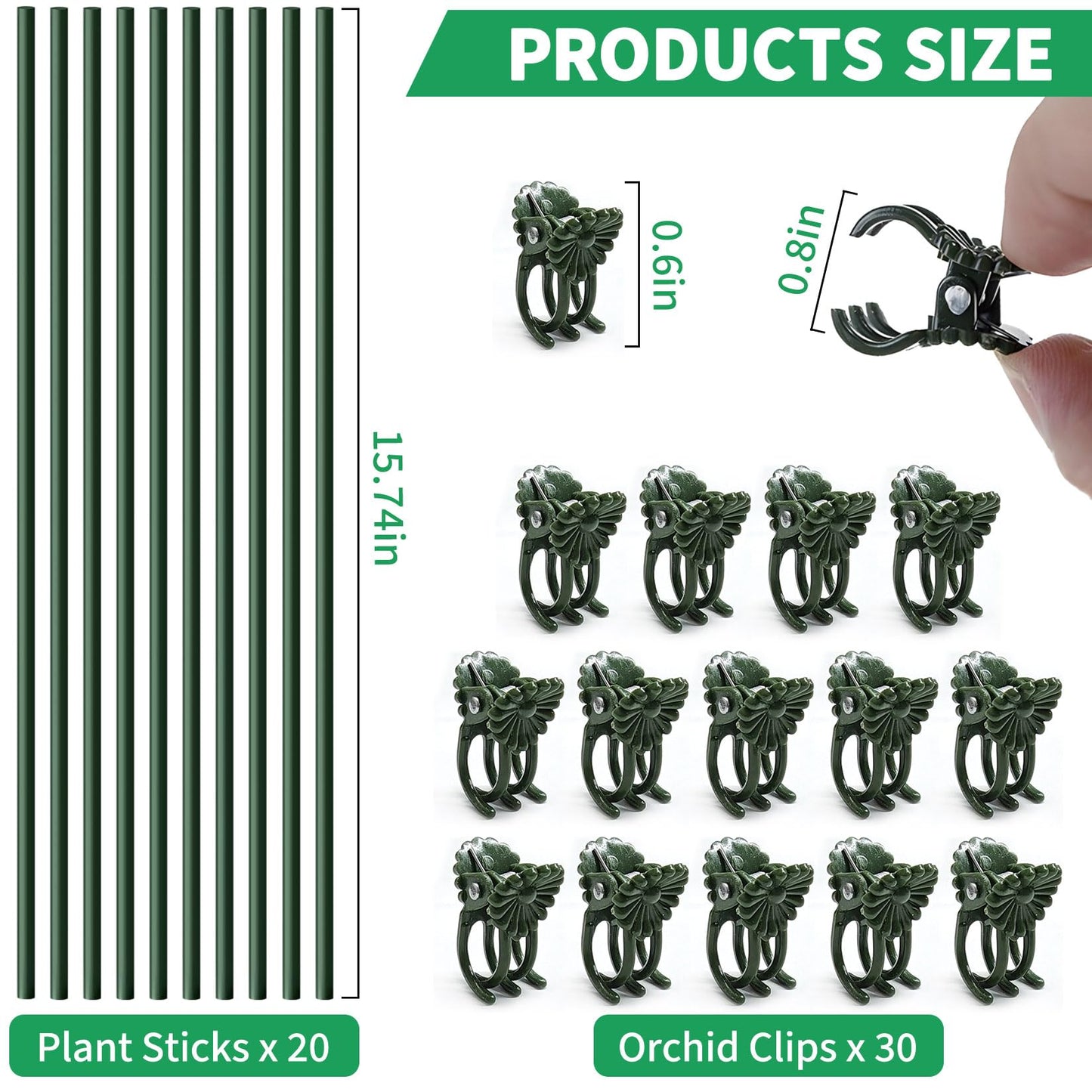 20pcs 15.7" Plant Stakes with 30pcs Clips, Bendable Orchid Stakes and Clips Set Support Tall for Indoor/Outdoor Plants,Potted Plants,Single Stem Vines Flower Plant Support Sticks for Orchid Rose Peony