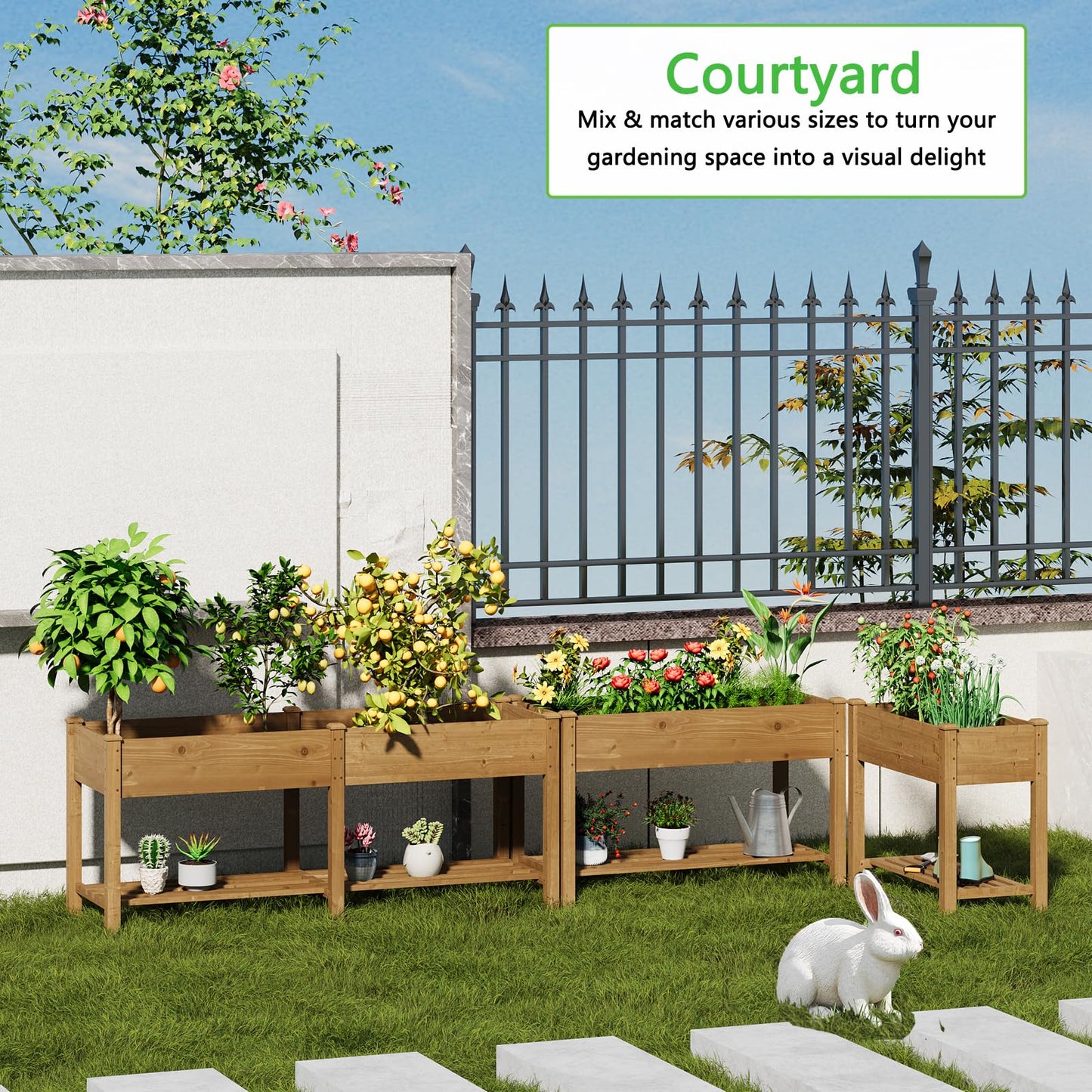 72x24x30.7 Wood Raised Garden Bed with Legs Wooden Planter Box with Storage Shelf Elevated Wood Planter Box for Vegetables Flowers Herbs Garden Planter for Backyard Patio Balcony (Brown, Large)